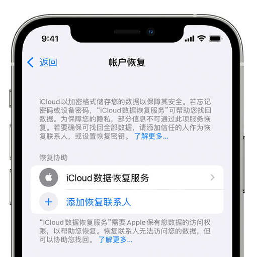 秦淮苹果手机维修分享在 iPhone 上设置帐户恢复联系人的方法 